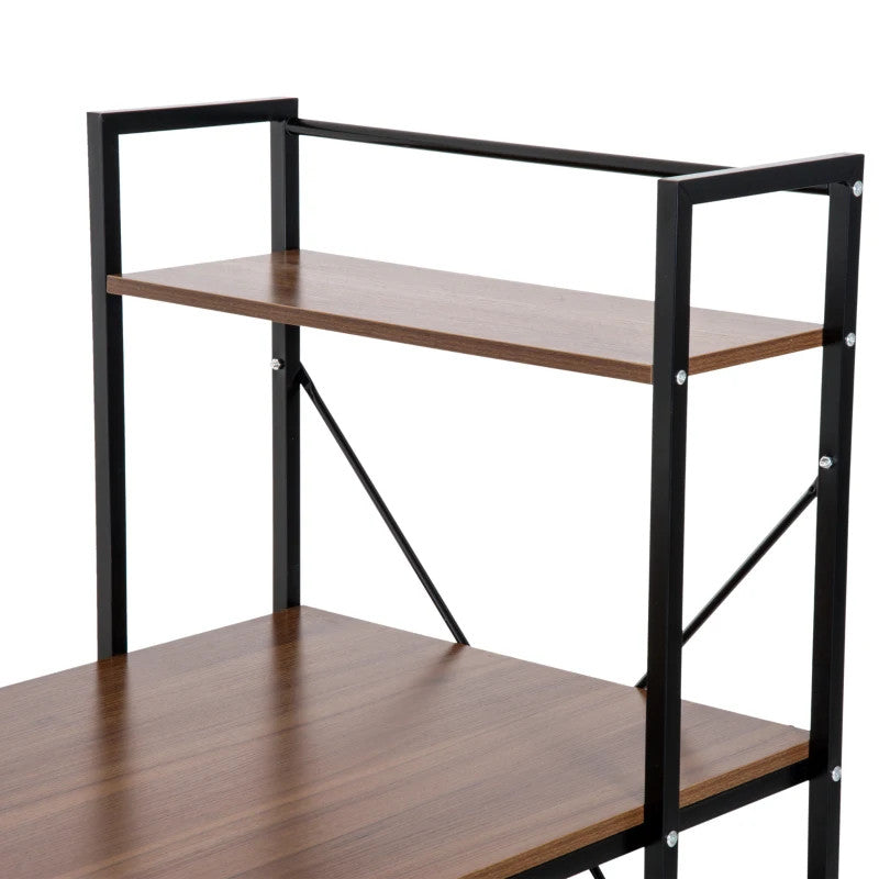 ProperAV Extra Metal Frame Home Wooden Top Office Desk with 4-Tier Bookshelf - maplin.co.uk