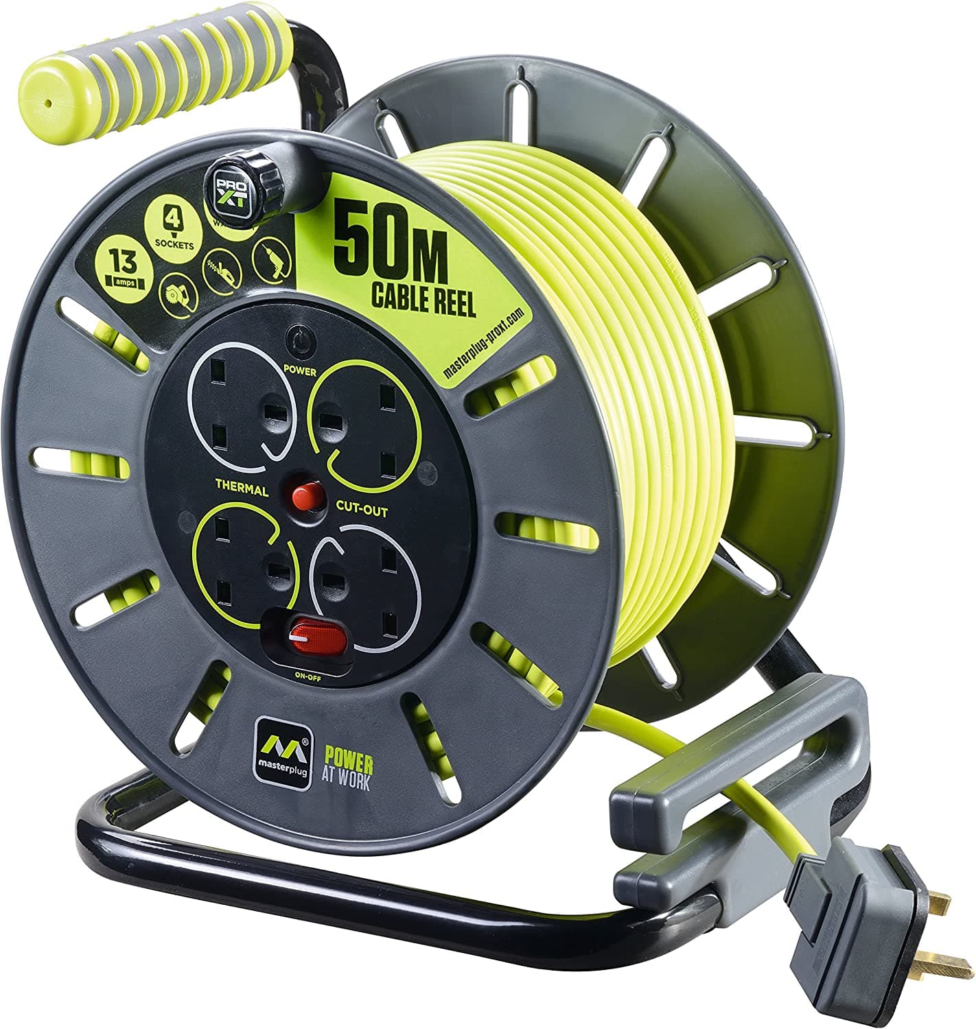 Masterplug 50m 4-Socket 13A Heavy Duty Extension Cable Reel - maplin.co.uk