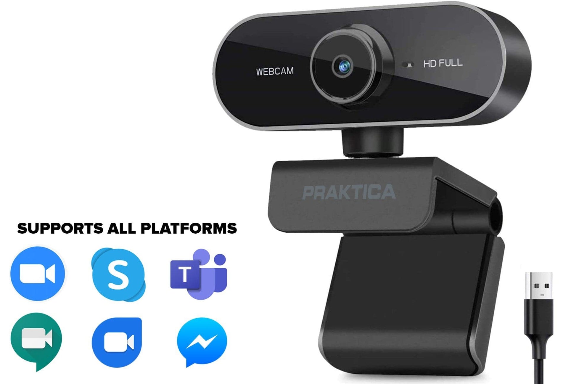 PRAKTICA Full HD 1080p Auto-Focus USB-A Webcam with Built-in Microphone & Tripod Mount