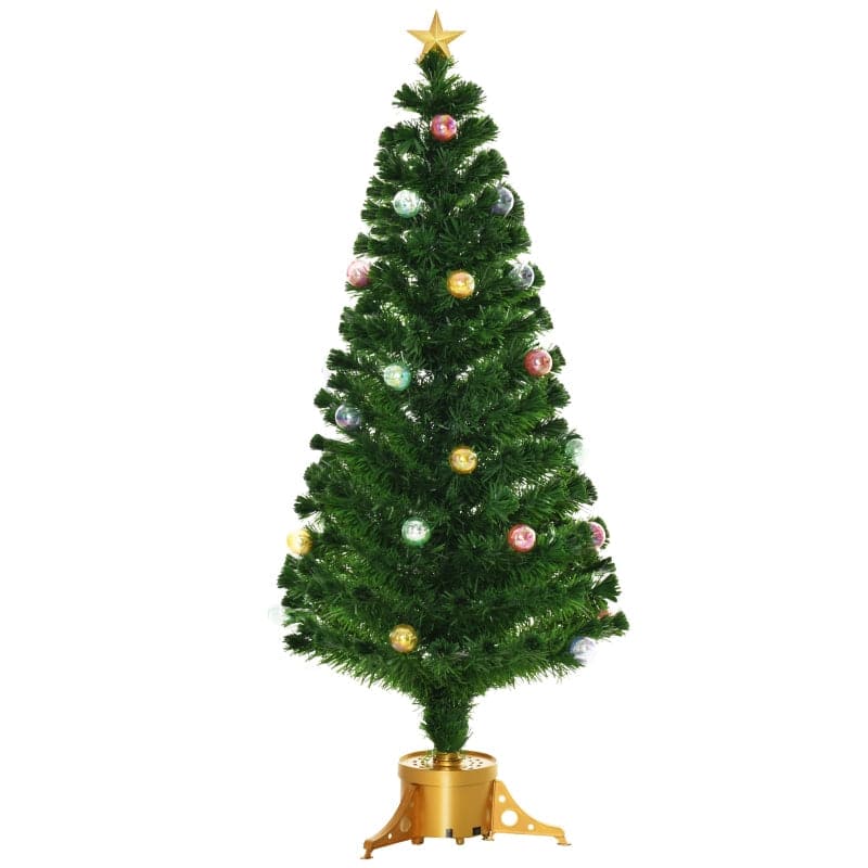 HOMCOM 5ft Pre-Lit Fibre Optic Artificial Christmas Tree with Golden Stand - maplin.co.uk