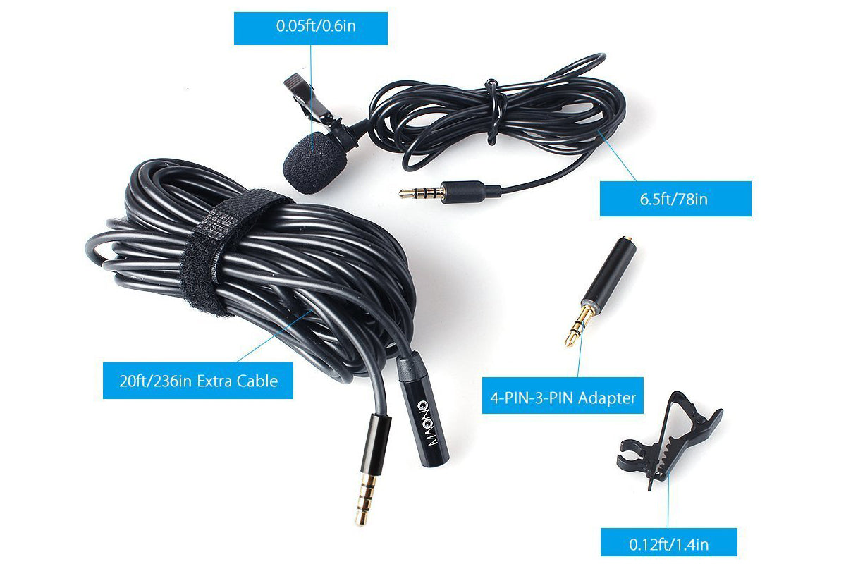 Maono Condenser Omni-Directional 3.5mm Lavalier Microphone with 6m Extension Cable - maplin.co.uk