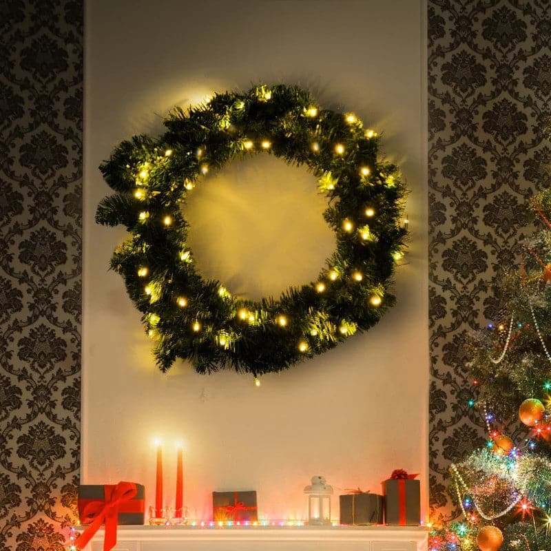 HOMCOM 55cm Pre-Lit Warm White LED Christmas Wreath - maplin.co.uk
