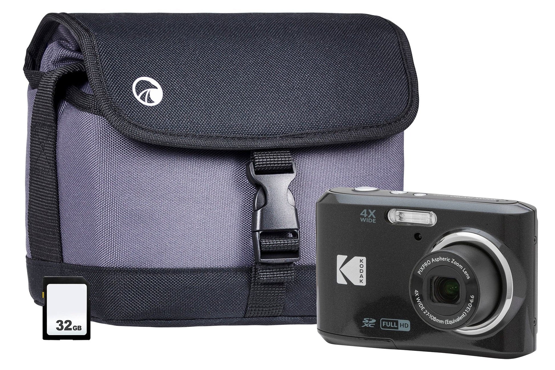 Kodak PIXPRO FZ55 16MP 5x Zoom Compact Camera - Black Camera + 32GB SD Card + Case