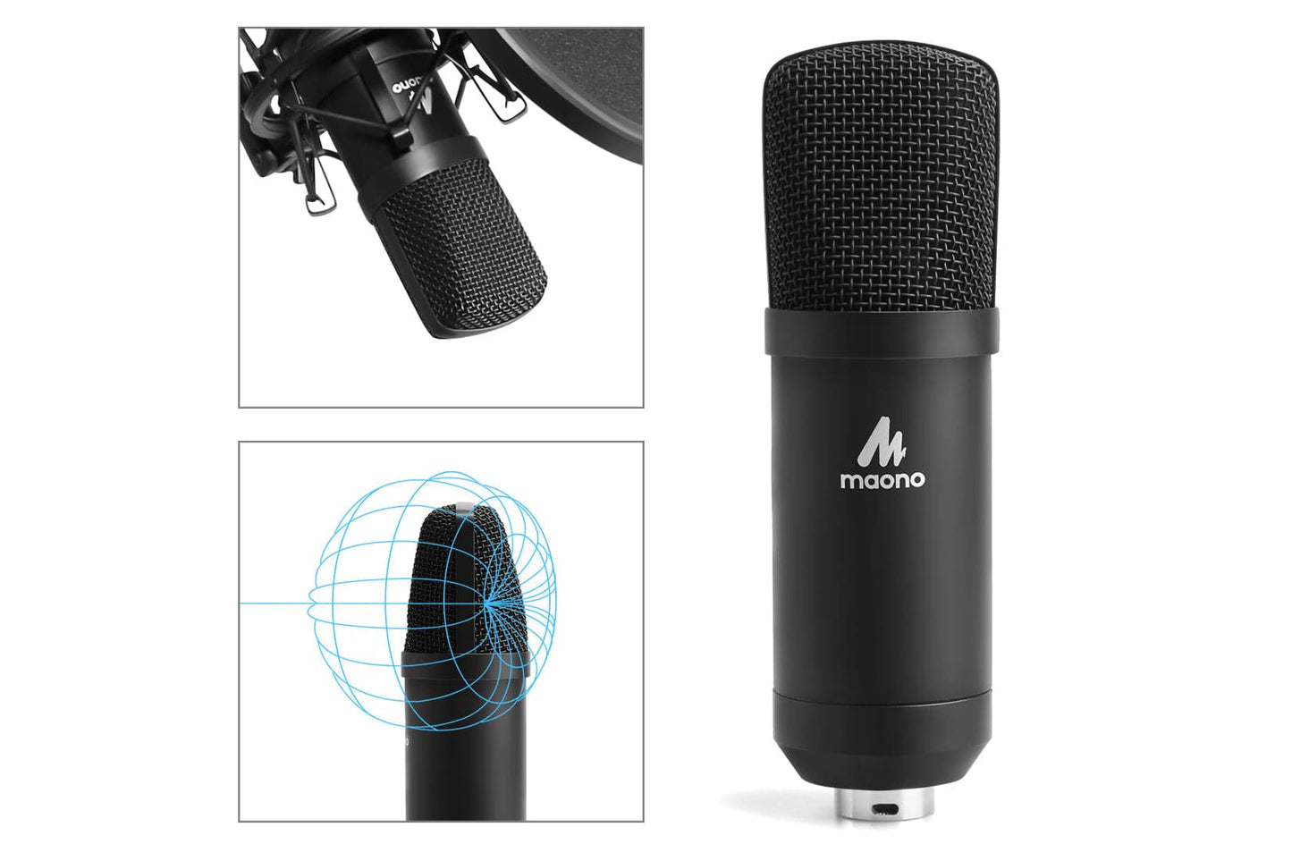 Maono XLR Condenser Cardioid Microphone with Spring Loaded Boom Arm & Pop Filter - maplin.co.uk