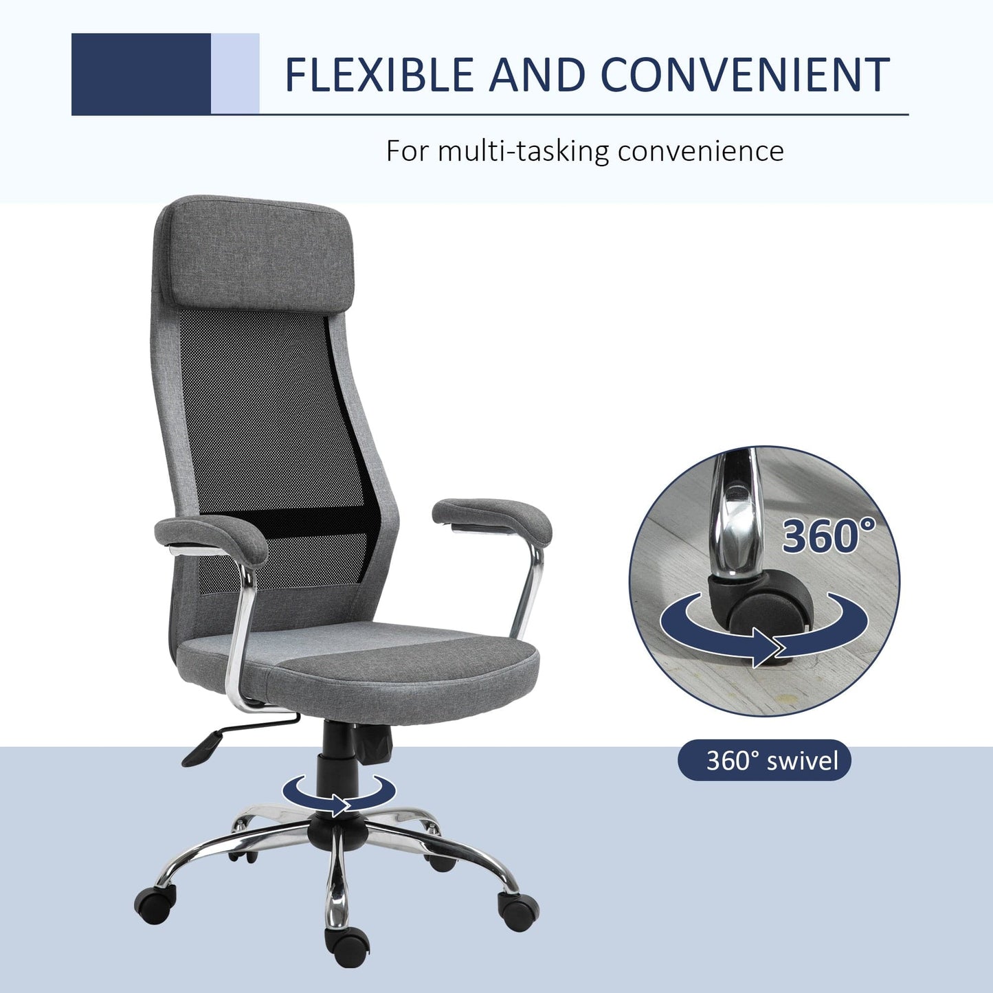 ProperAV Linen-Feel Mesh Fabric High Back Swivel Office Chair - Grey - maplin.co.uk