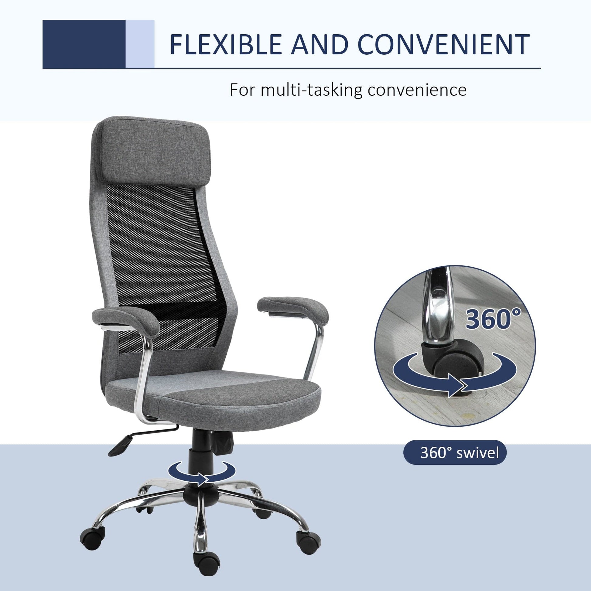 ProperAV Linen-Feel Mesh Fabric High Back Swivel Office Chair - Grey - maplin.co.uk