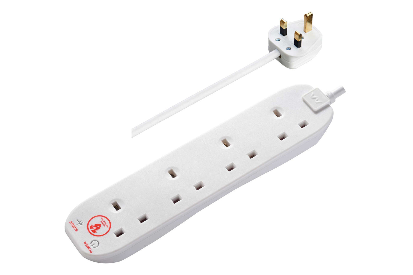 Masterplug 4m 4-Socket 13A Surge Protected Extension Lead - White - maplin.co.uk