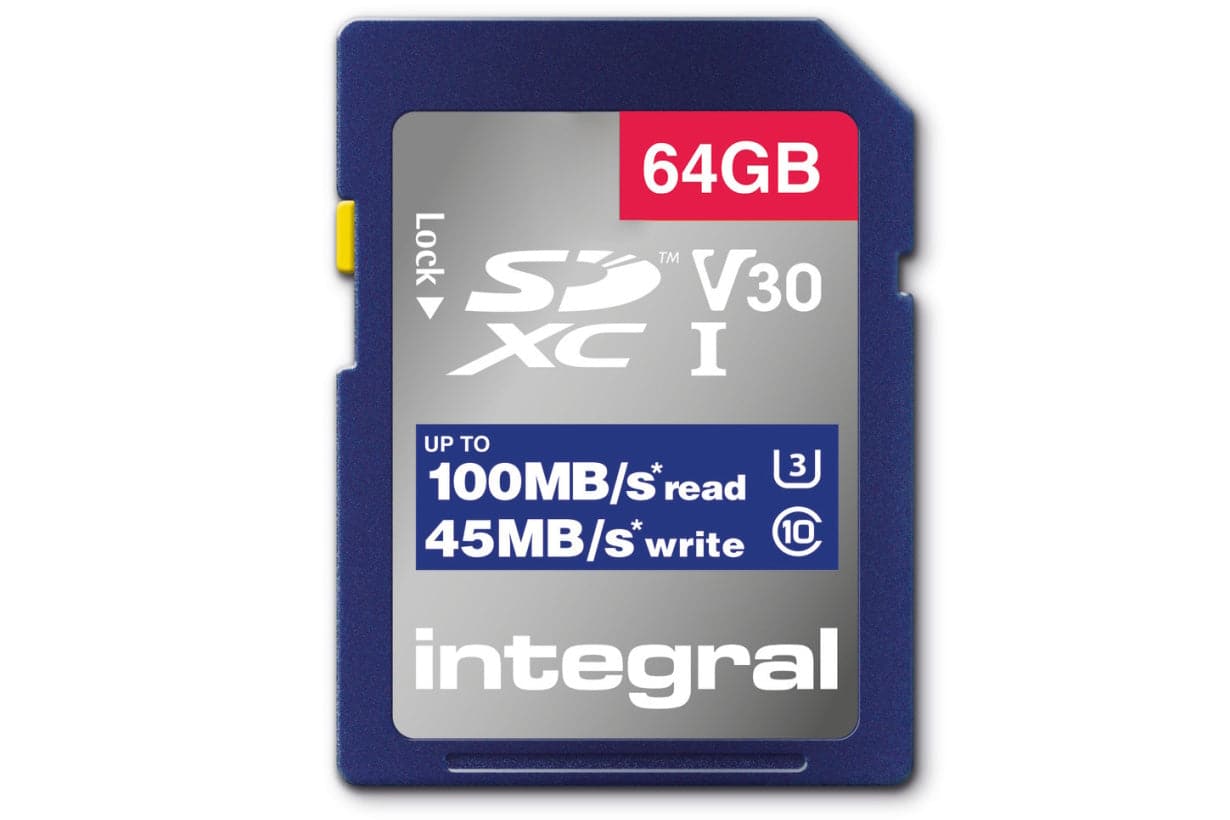 Integral 64GB 100MB/s V30 UHS-1 U3 CL10 SDXC Memory Card - maplin.co.uk