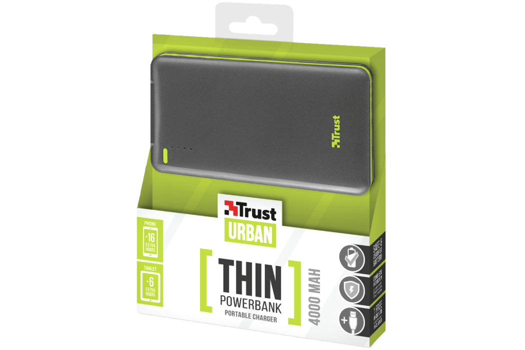 Trust Urban 4000mAh Ultra Portable USB-A Power Bank - Grey - maplin.co.uk