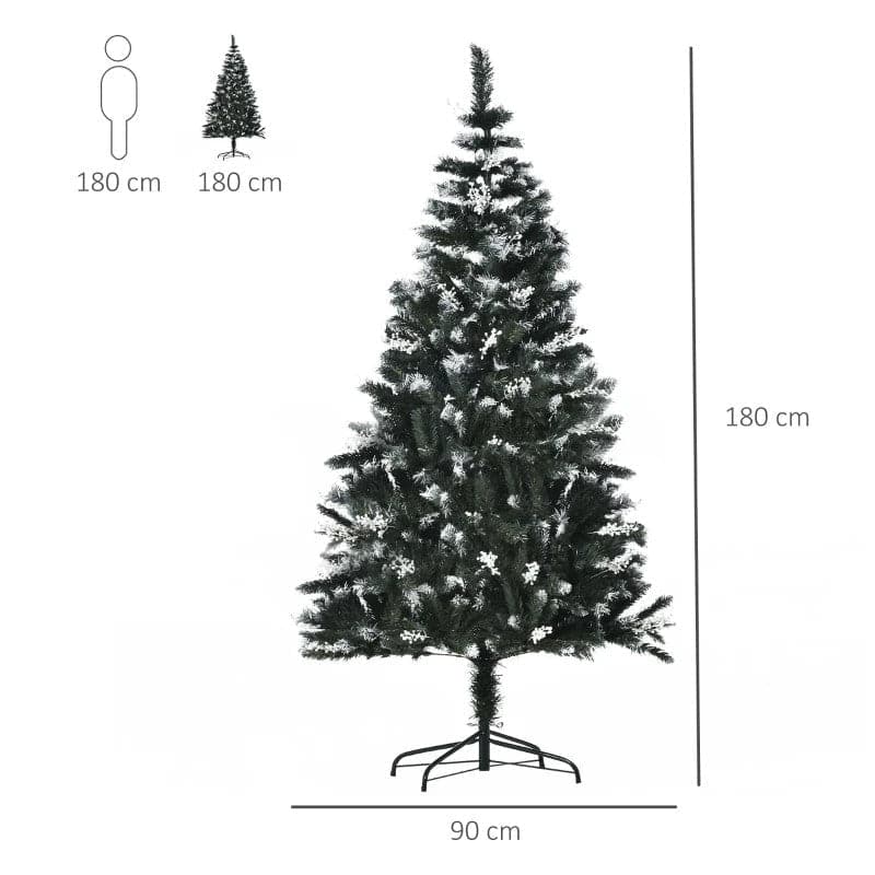 HOMCOM 6ft Snow-Dipped Artificial Christmas Tree with White Berries & Star Topper - maplin.co.uk