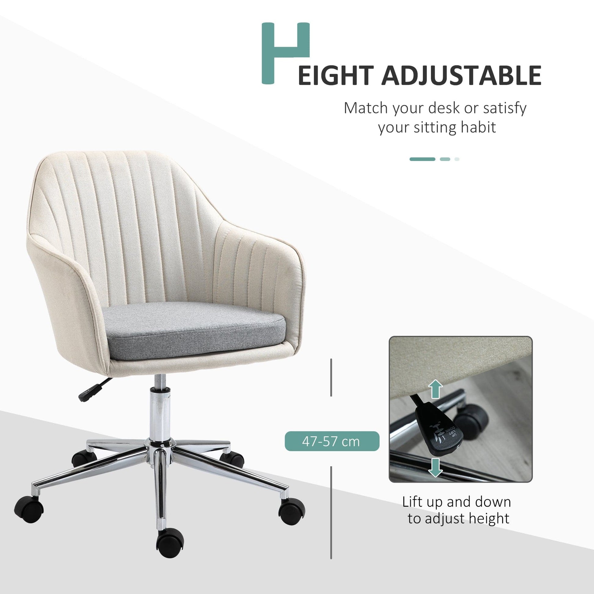 ProperAV Extra Leisure Linen Fabric Swivel Scallop Shape Office Chair with Wheels - Beige