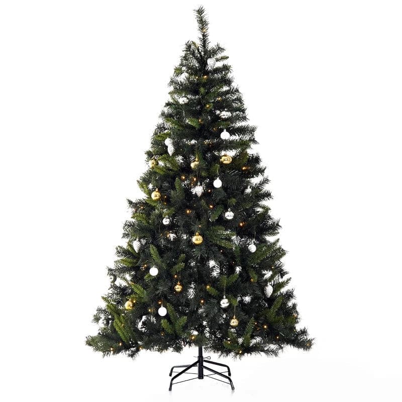 HOMCOM 6ft Pre-Lit LED Artificial Christmas Tree with Metal Stand & Decorations - maplin.co.uk