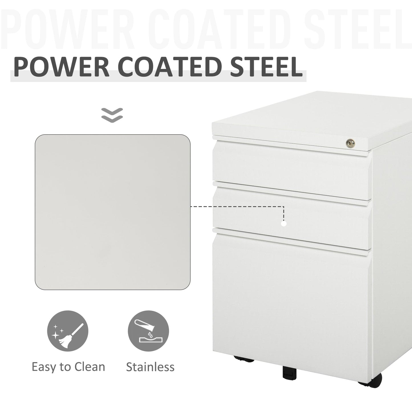 ProperAV Extra Steel 3-Drawer Rolling Filing Cabinet - White - maplin.co.uk