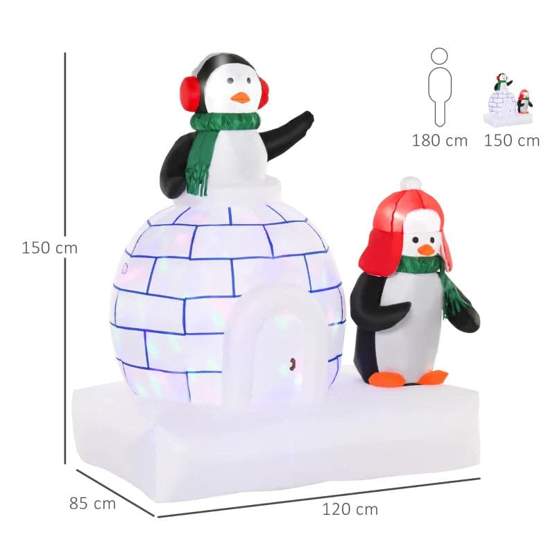 HOMCOM 1.5m LED Christmas Inflatable Two Penguins with Ice House Outdoor Decoration - maplin.co.uk