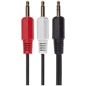 Maplin 3.5mm Aux Stereo 3-Pole Jack Plug to Twin Mono 3.5mm 2-Pole Jack Plug Cable - Black, 2m