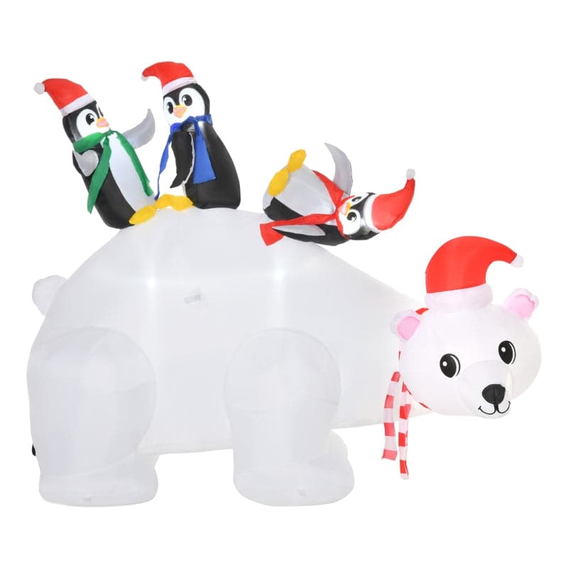 HOMCOM 5ft Outdoor Christmas LED Inflatable Polar Bear with Three Penguins - maplin.co.uk