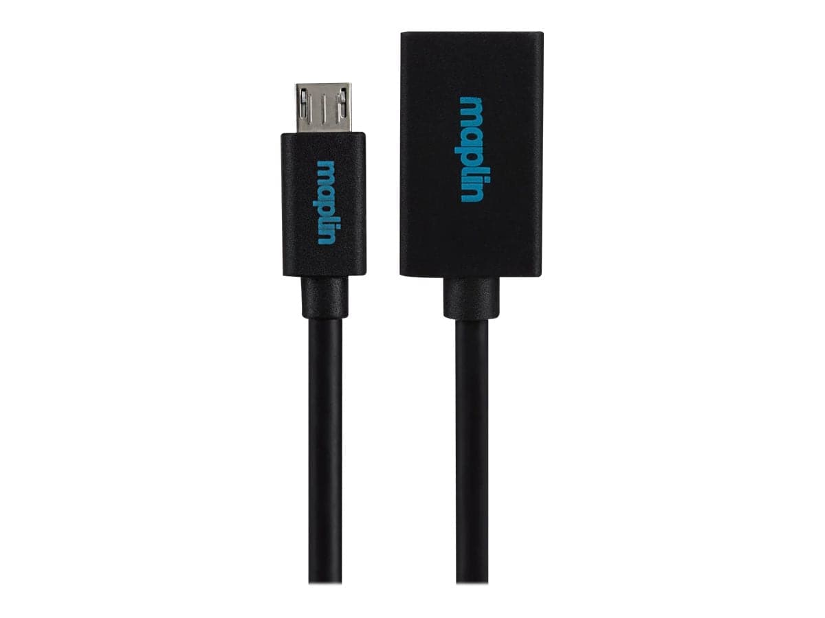 Maplin Micro USB Male to USB-A 2.0 Female Adapter Cable - Black, 0.15m - maplin.co.uk