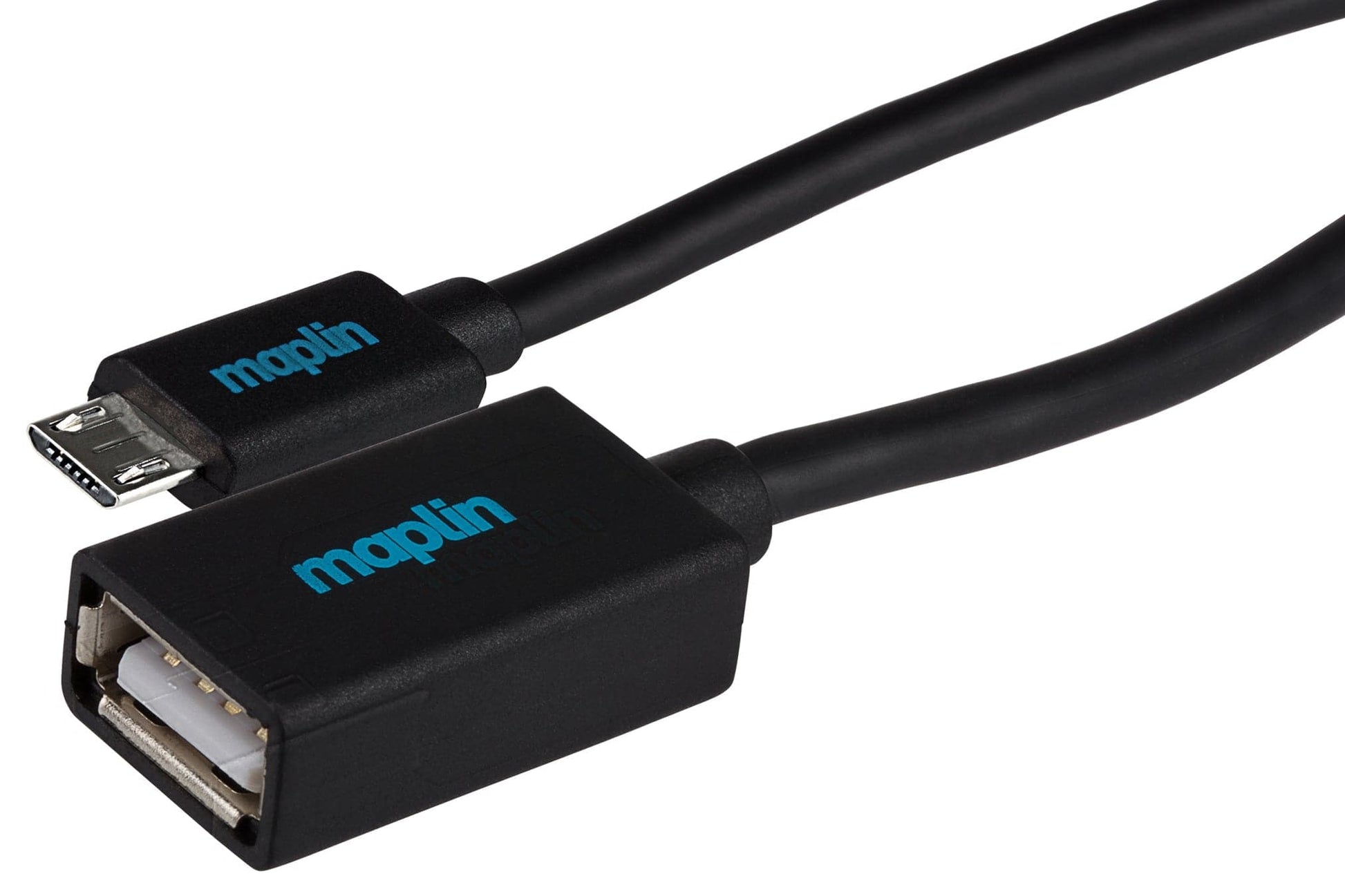 Maplin Micro USB Male to USB-A 2.0 Female Adapter Cable - Black, 0.15m - maplin.co.uk