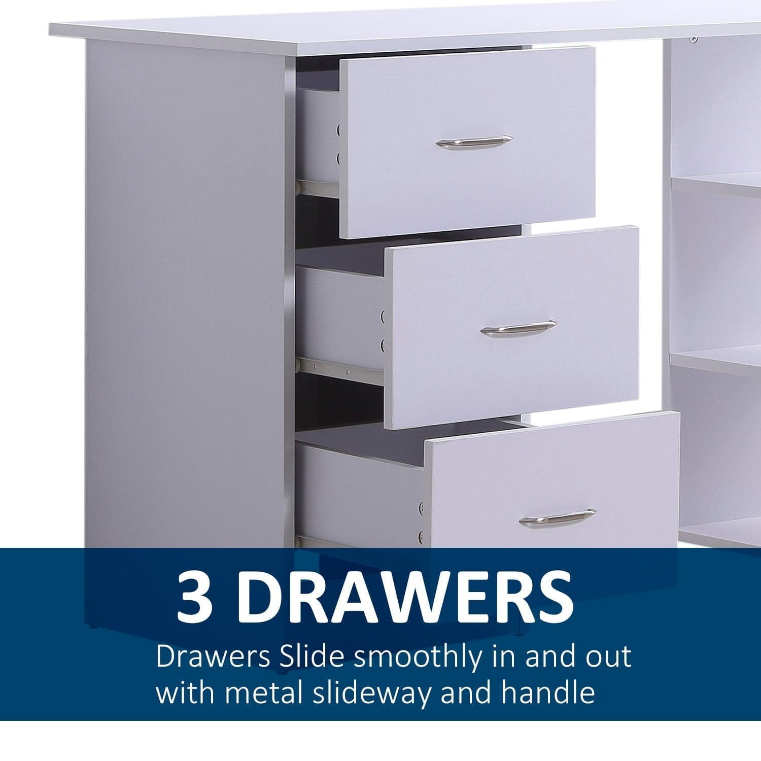 ProperAV Extra Computer Desk with Shelves & Drawers