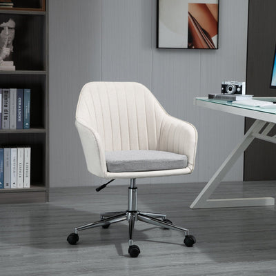 ProperAV Extra Leisure Linen Fabric Swivel Scallop Shape Office Chair with Wheels - Beige
