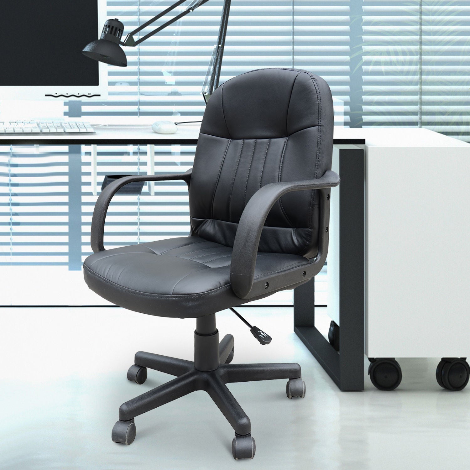 ProperAV Extra PU Leather Swivel Home Office Chair with Armrest - maplin.co.uk