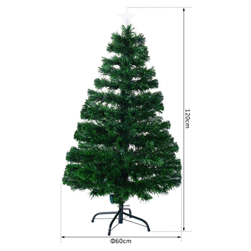 HOMCOM 4ft Pre-Lit Fibre Optic Artificial Christmas Tree Holiday with Tree Topper - maplin.co.uk
