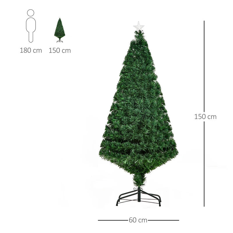 HOMCOM 5ft Pre-Lit Fibre Optic Artificial Christmas Tree with Tree Topper - maplin.co.uk