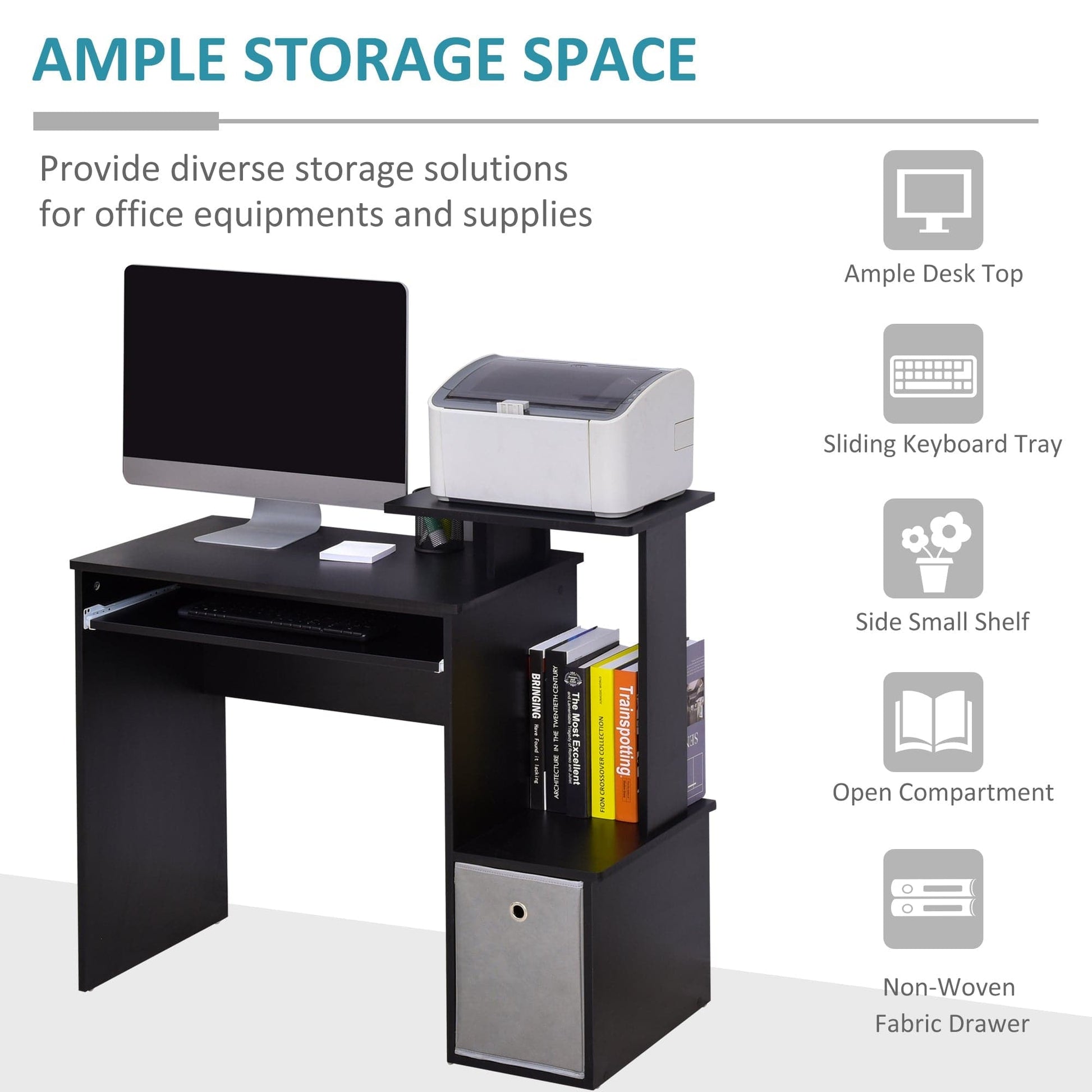 ProperAV Computer Desk with Sliding Keyboard Tray & Side Compartment - maplin.co.uk