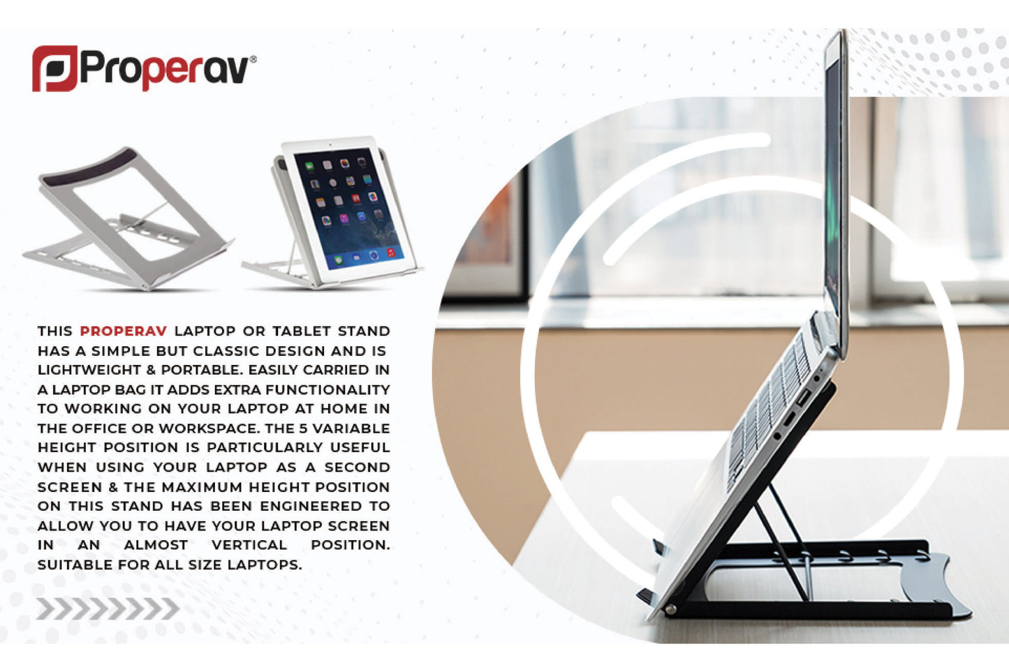 ProperAV Steel Construction Laptop or Tablet Stand with 5 Adjustable Settings - maplin.co.uk