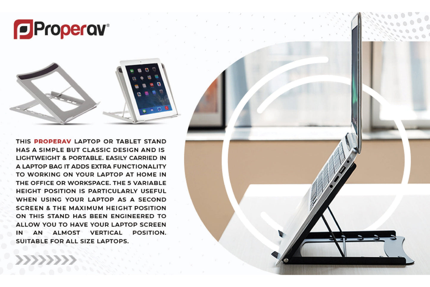 ProperAV Steel Construction Laptop or Tablet Stand with 5 Adjustable Settings - maplin.co.uk