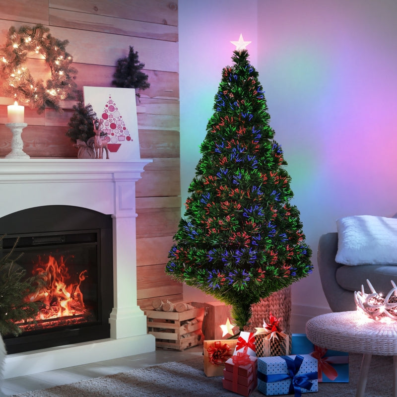 HOMCOM 5ft Pre-Lit Fibre Optic Artificial Christmas Tree with Tree Topper - maplin.co.uk