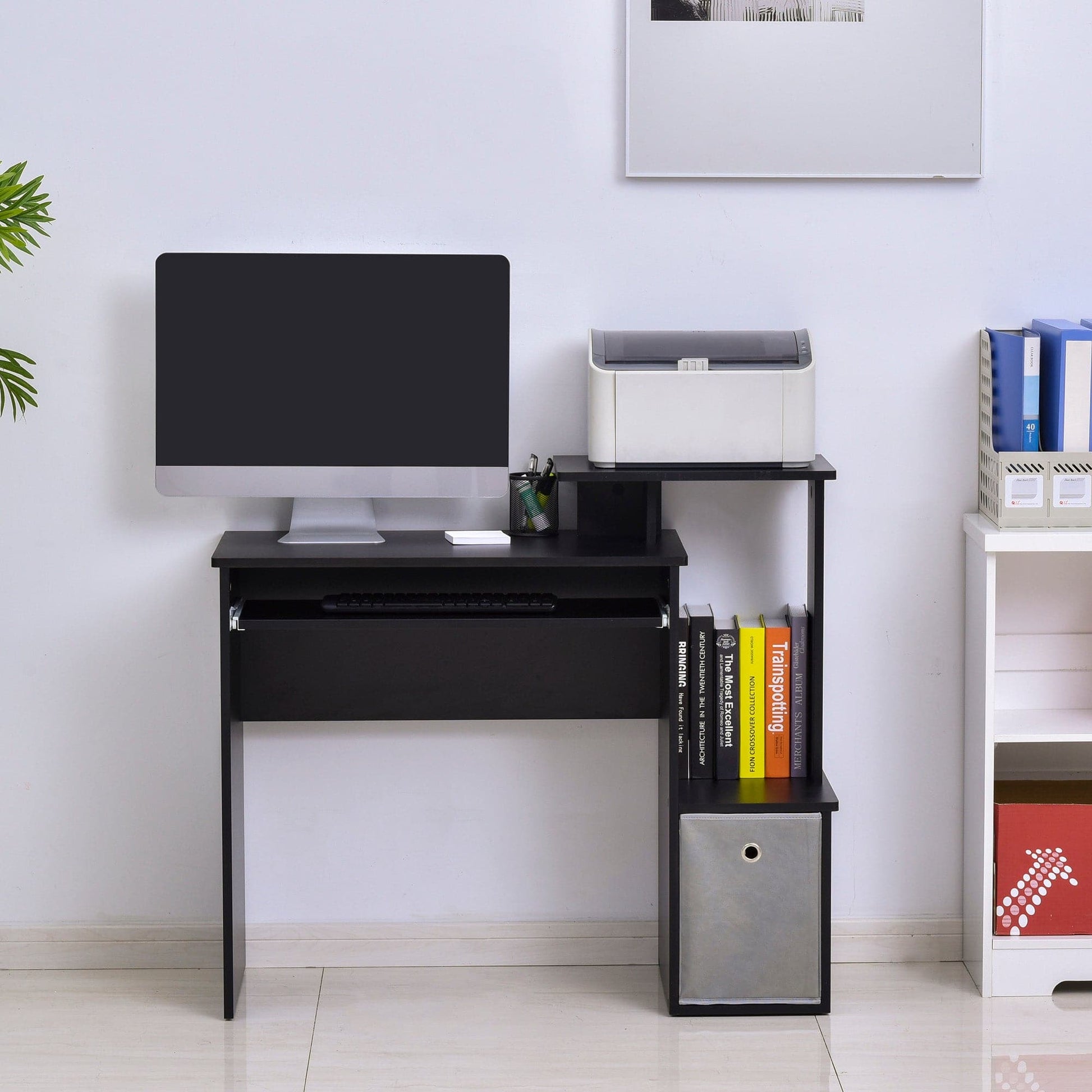 ProperAV Computer Desk with Sliding Keyboard Tray & Side Compartment - maplin.co.uk