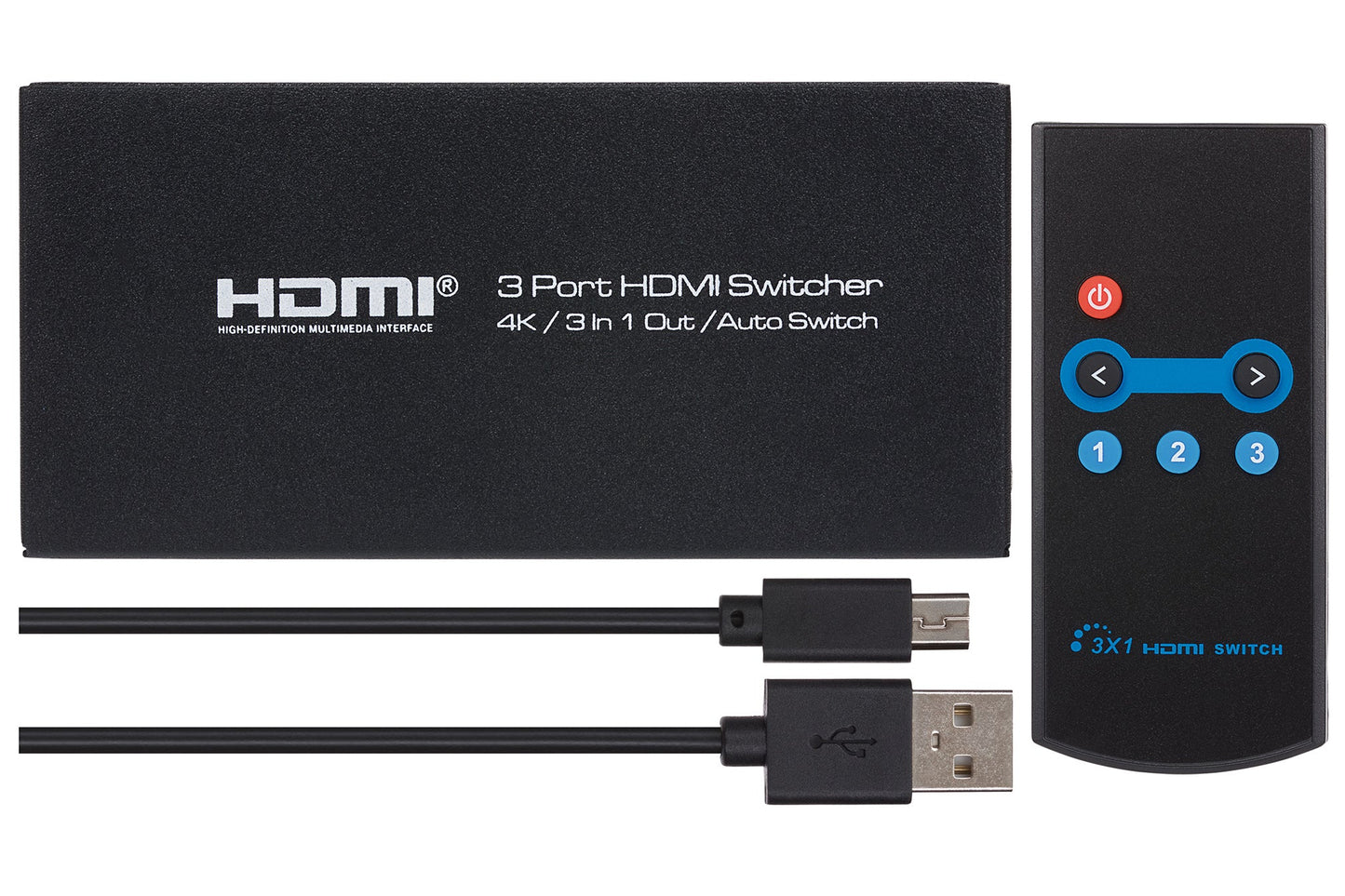 Maplin MPS HDMI Switch 3 Ports In 1 Port Out 4K Ultra HD @30Hz with Remote Control - Black - maplin.co.uk