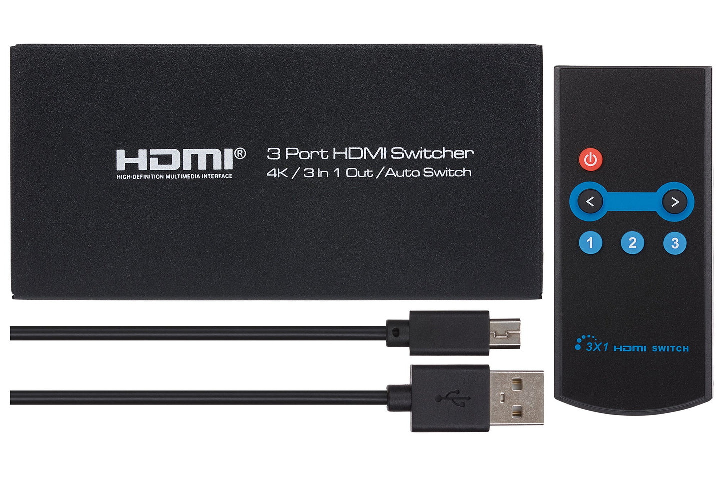 Nikkai HDMI Switch 3 Port In 1 Port Out 4K 30Hz Resolution with Remote Control - Black - maplin.co.uk