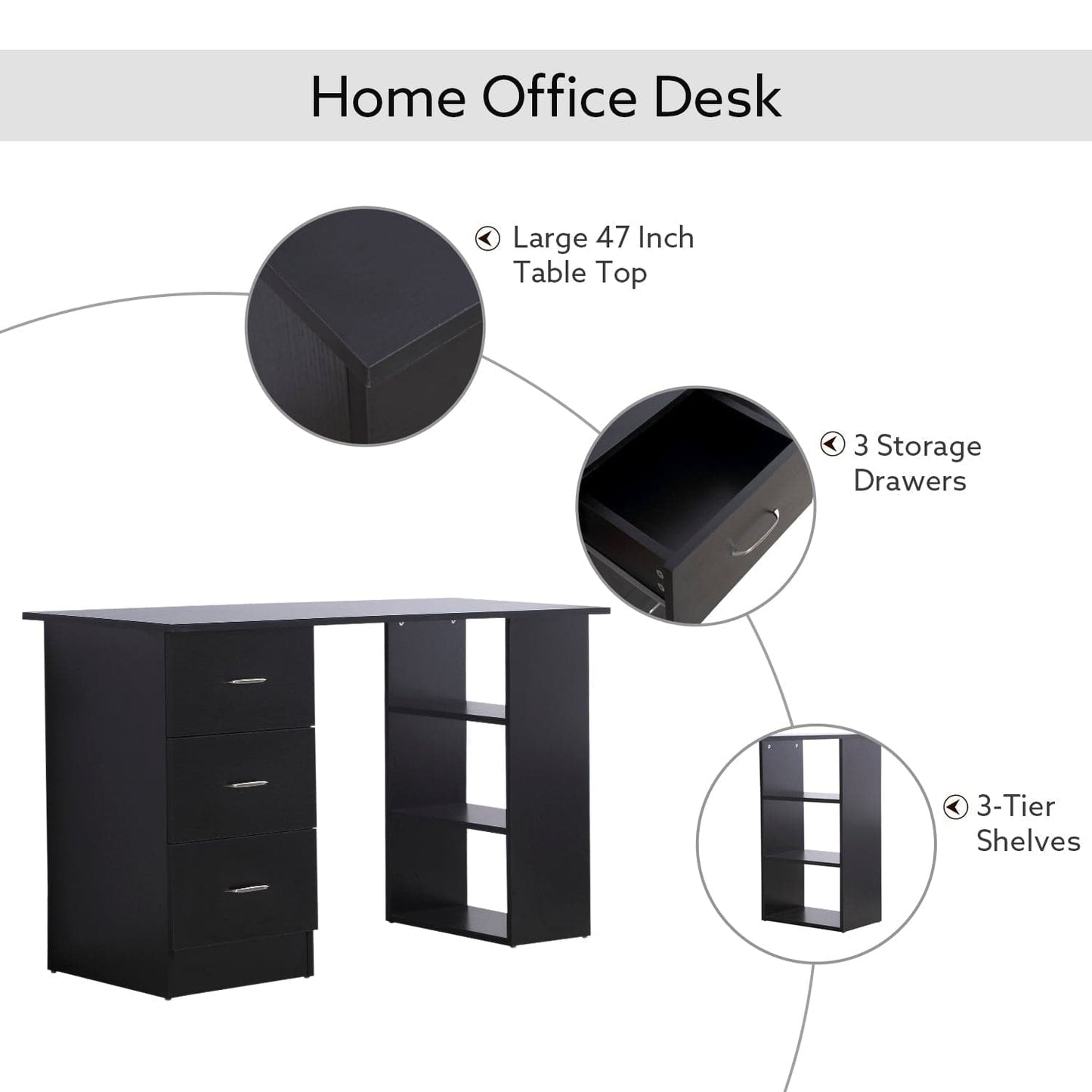 ProperAV Extra Computer Desk with Shelves & Drawers