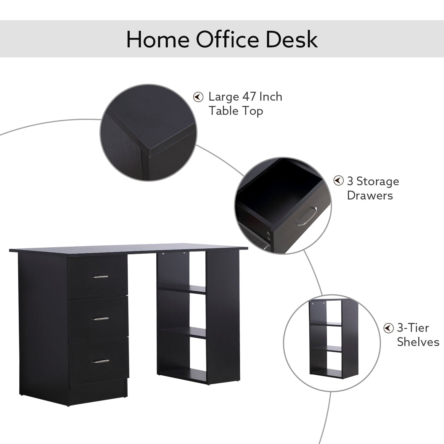 ProperAV Extra Computer Desk with Shelves & Drawers