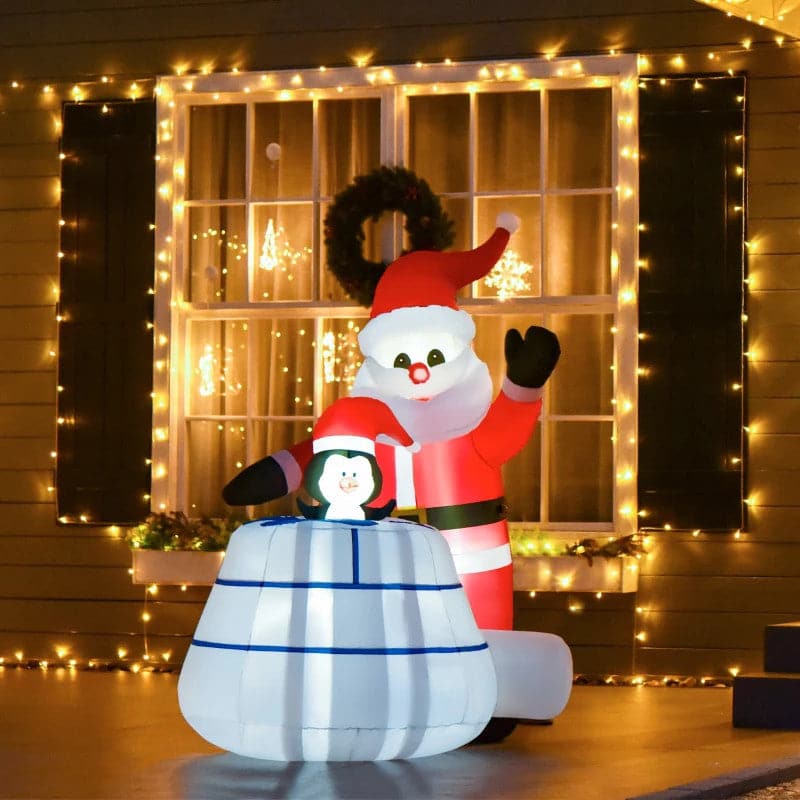 HOMCOM 5ft Inflatable LED Santa Claus & Penguin with Ice House Outdoor Christmas Decoration - maplin.co.uk