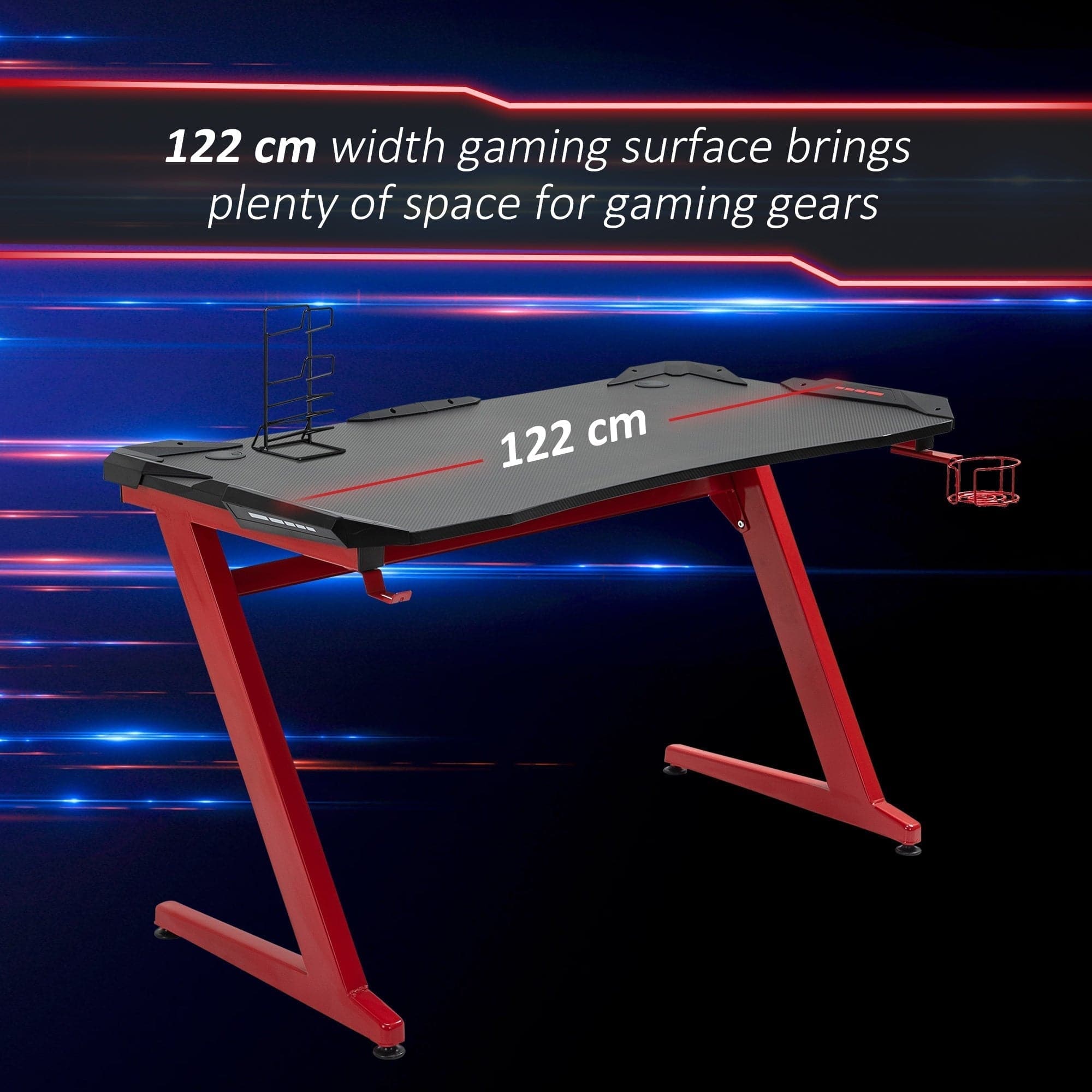 Maplin Plus Gaming Desk with Cup Holder, Headphone Hook & Cable Management