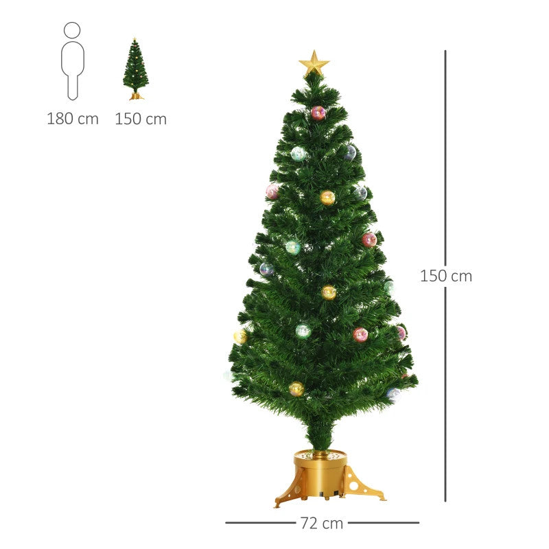 HOMCOM 5ft Pre-Lit Fibre Optic Artificial Christmas Tree with Golden Stand - maplin.co.uk