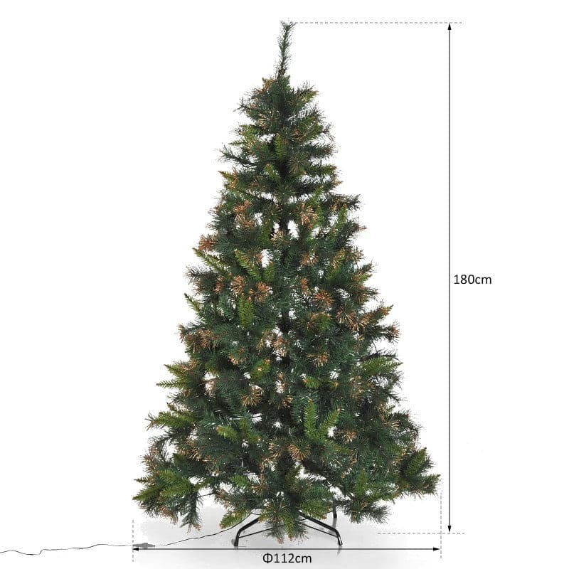 HOMCOM 1.8m Pre-Lit Artificial Christmas Tree with Metal Stand - maplin.co.uk