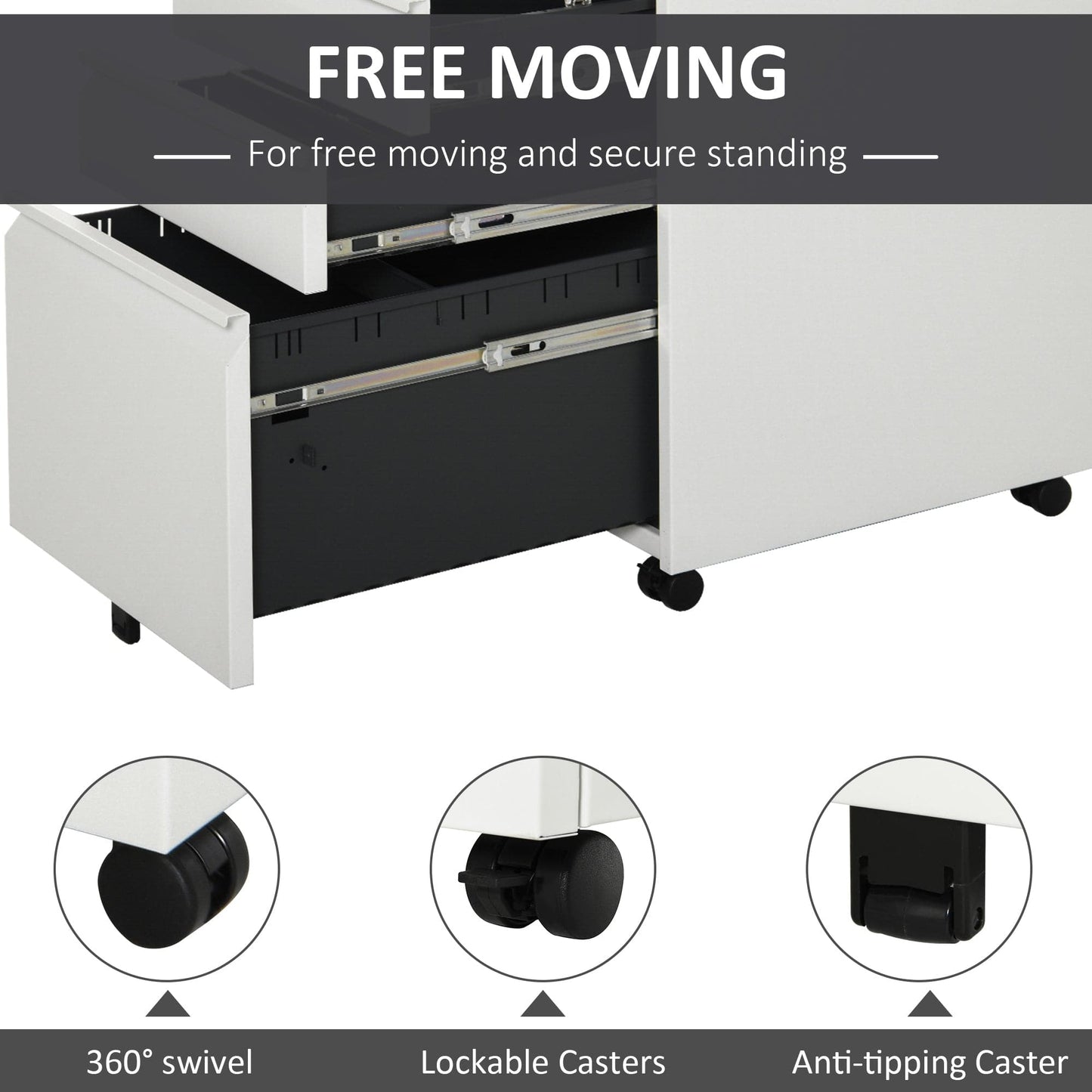 ProperAV Extra Steel 3-Drawer Rolling Filing Cabinet - White