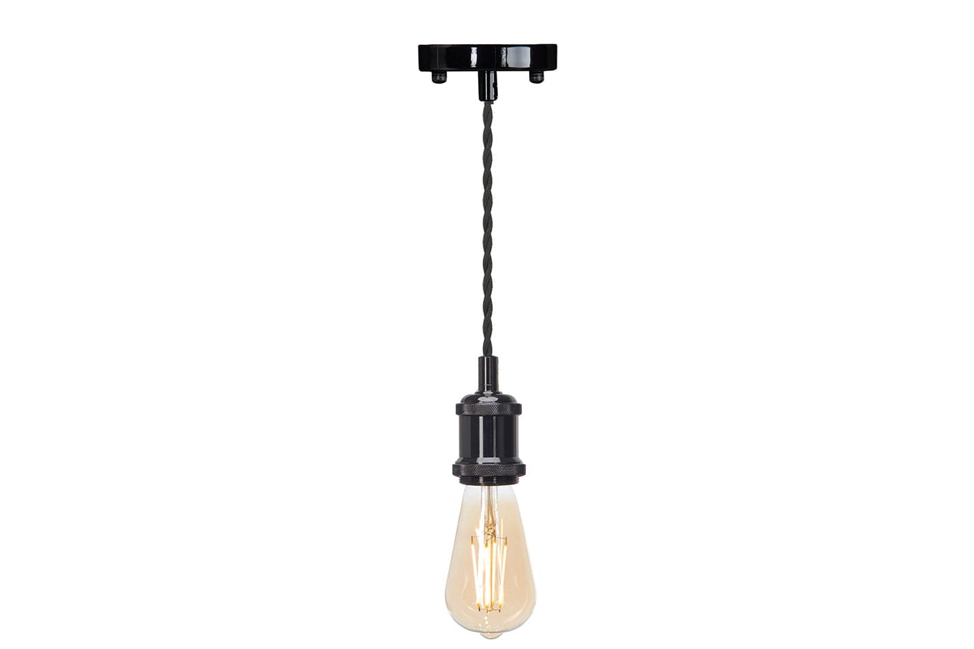 4lite Vintage Design Single Lighting Pendant with ST64 Amber Coated Filament LED Bulb Silver