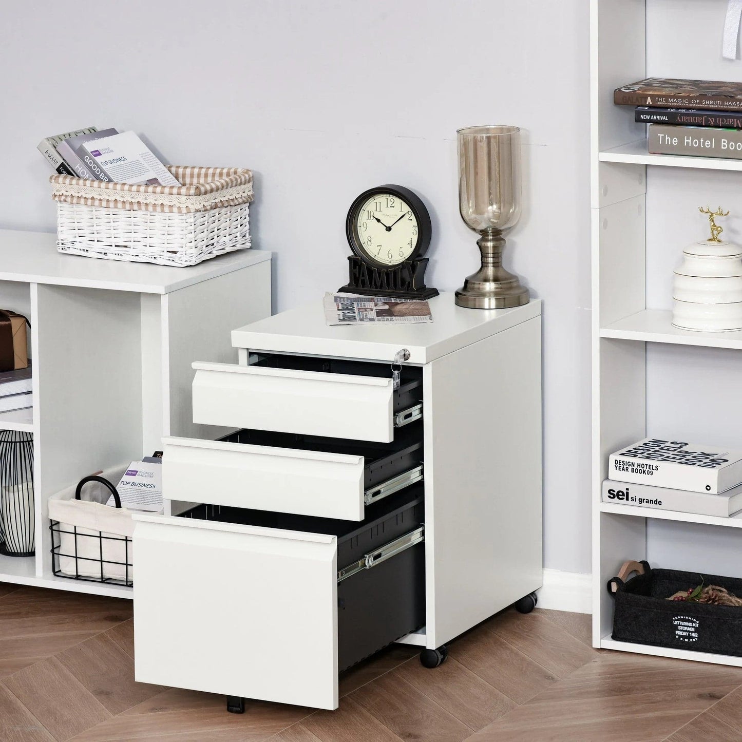 ProperAV Extra Steel 3-Drawer Rolling Filing Cabinet - White - maplin.co.uk