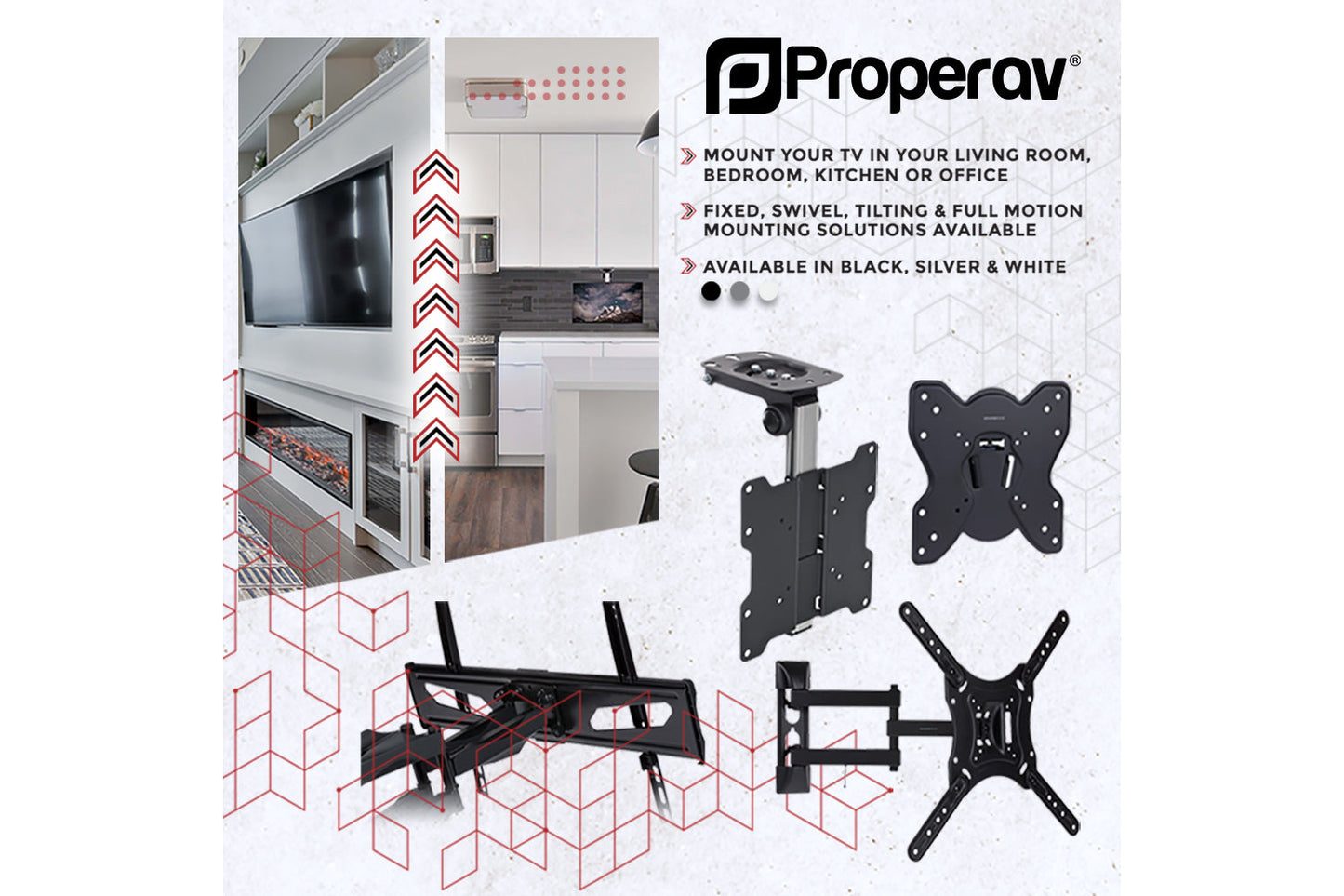 ProperAV Swing Arm 20° Tilt 23" - 43" TV Wall Bracket (30kg Capacity / VESA Max. 200x200) - Black