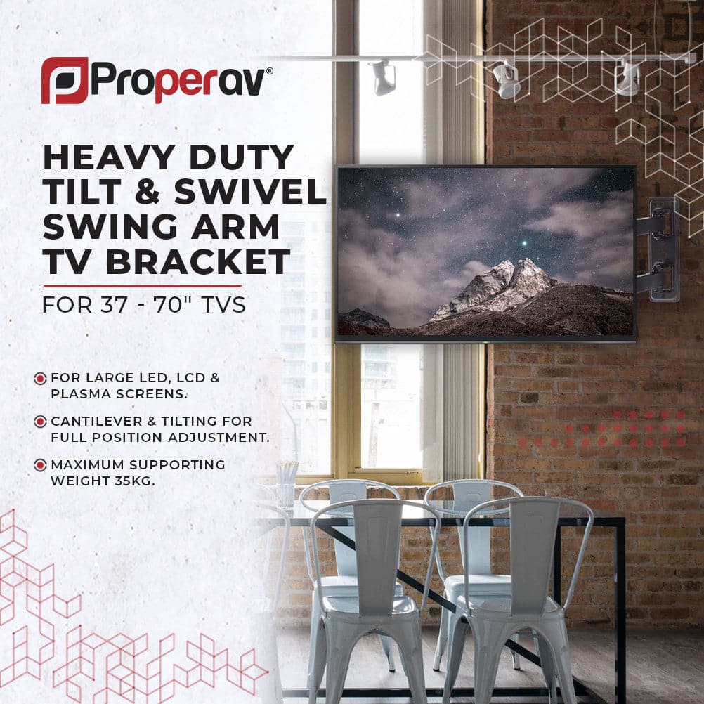 ProperAV Heavy Duty Swing Arm 37" - 70" TV Wall Bracket (35kg Capacity / VESA Max. 600x400) - Black