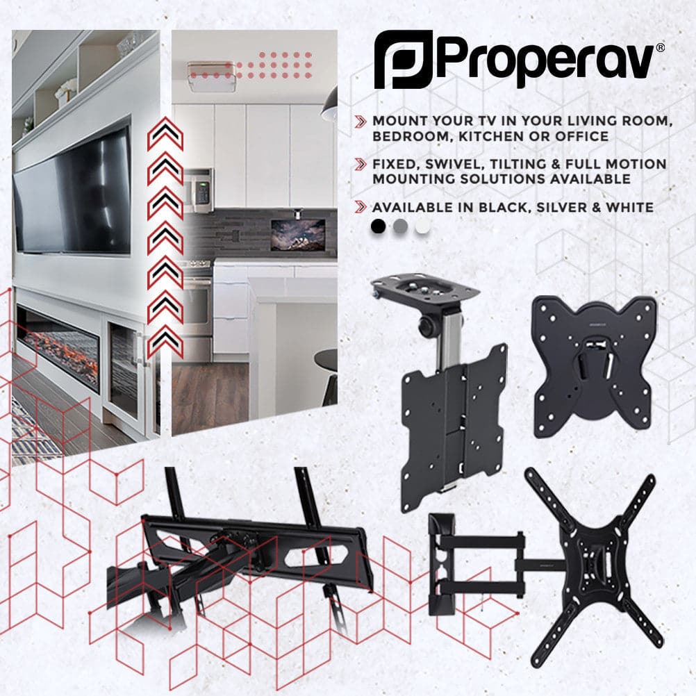 ProperAV Heavy Duty Swing Arm 37" - 70" TV Wall Bracket (35kg Capacity / VESA Max. 600x400) - Black