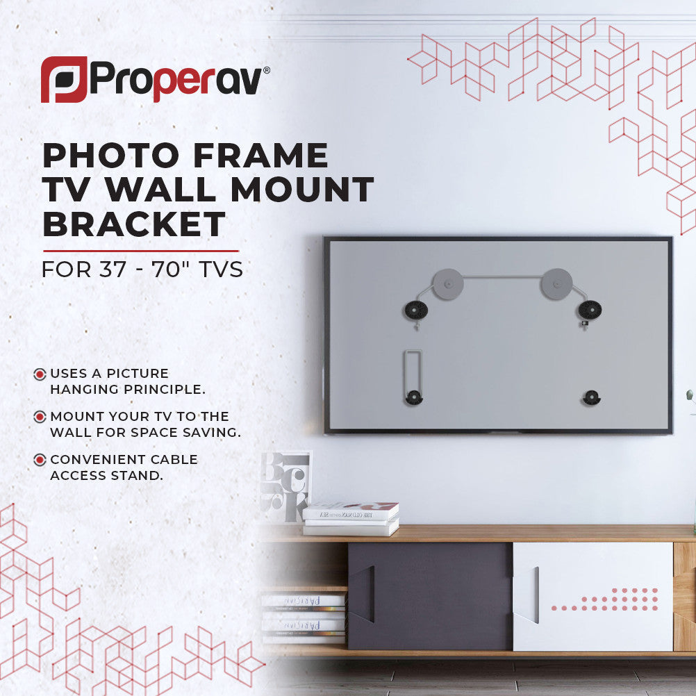 ProperAV Picture Frame Cable 37" - 70" Flat TV Wall Mount (50kg Capacity / VESA Max. 800x800) - Silver