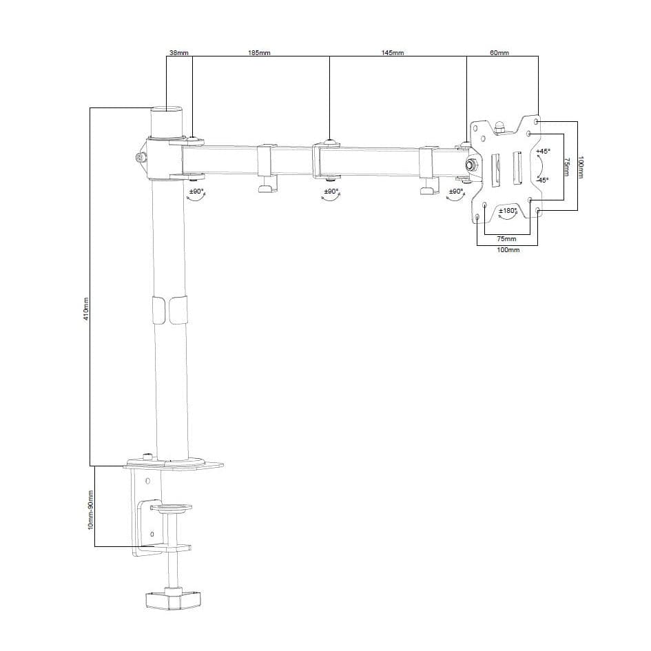 ProperAV 17" - 34" Extending Swing Arm Desk Clamp PC Monitor Mount (VESA Max. 100x100)