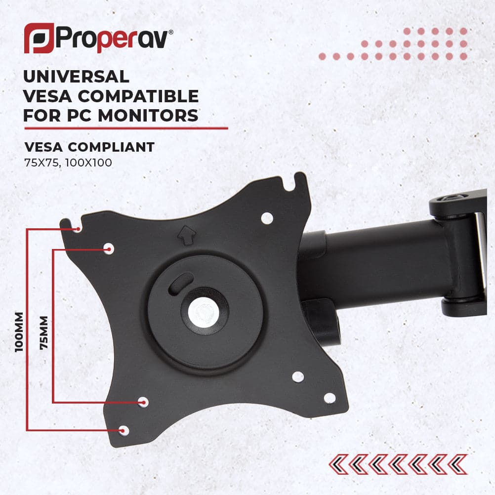 ProperAV 17" - 34" Extending Swing Arm Desk Clamp PC Monitor Mount (VESA Max. 100x100)