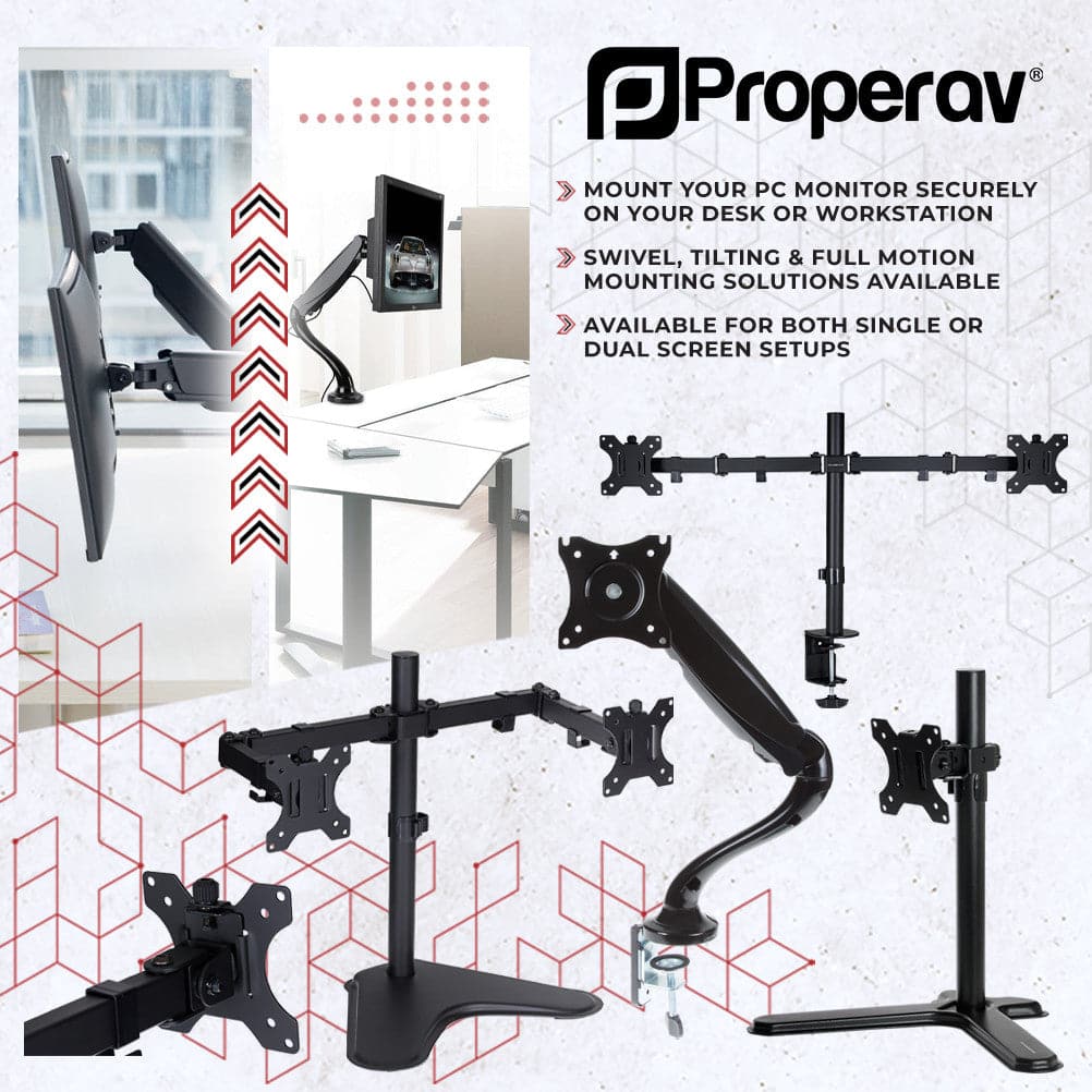 ProperAV 17" - 34" Dual Swing Arm Desk Clamp PC Monitor Mount (VESA Max. 100x100)